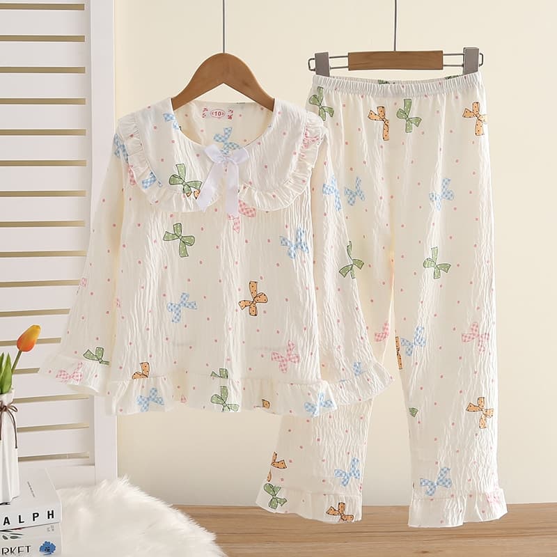 เสื้อผ้าสาวๆ,ชุดนอนเด็กผู้หญิง,สไตล์เจ้าหญิง,ความนุ่มและบางเบา,เสื้อแขนยาว+กางเกงขายาว รูปที่ 2