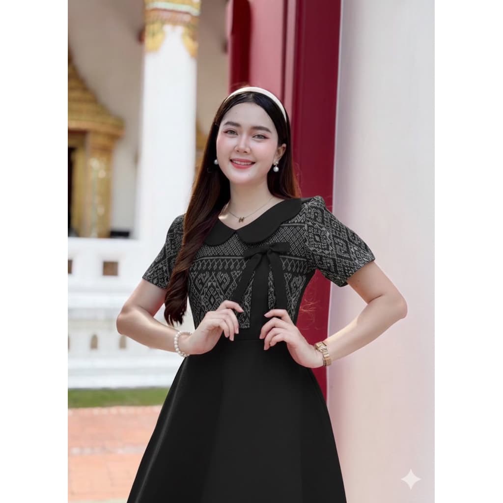 PIRA DRESS เดรสผ้าฝ้าย ทอลาย งานอัดกาวทั้งชุด รูปที่ 3