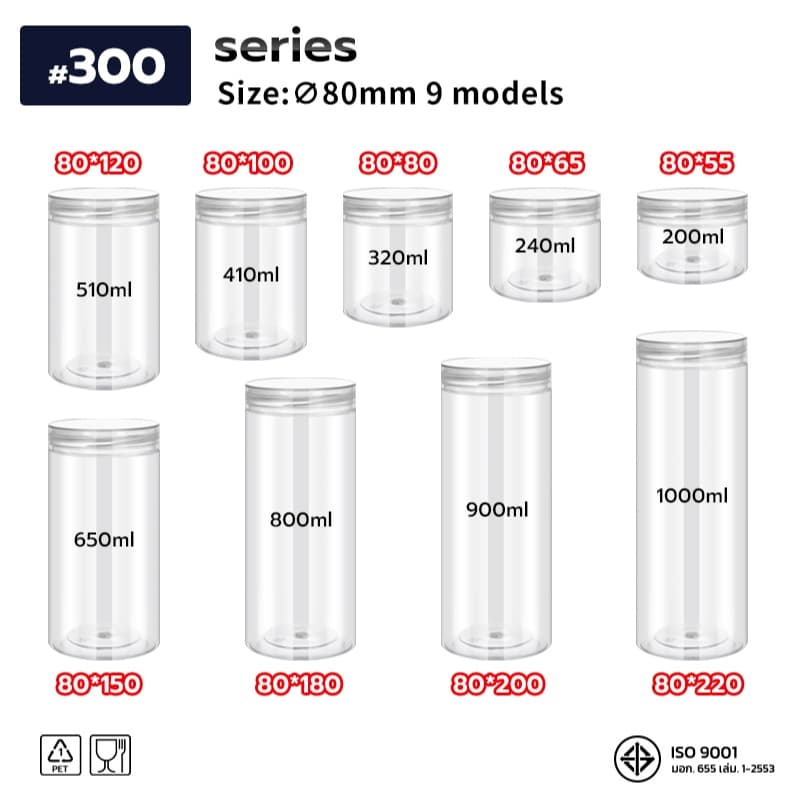 10ชิ้น เซ็ตกระปุก ทรงกลม ขนาด 80mm ความจุ 200–1000ml Free แผ่นโฟม วัสดุ Food Grade ใส่หนังยางรัดผม Jar PET HC80 รูปที่ 2