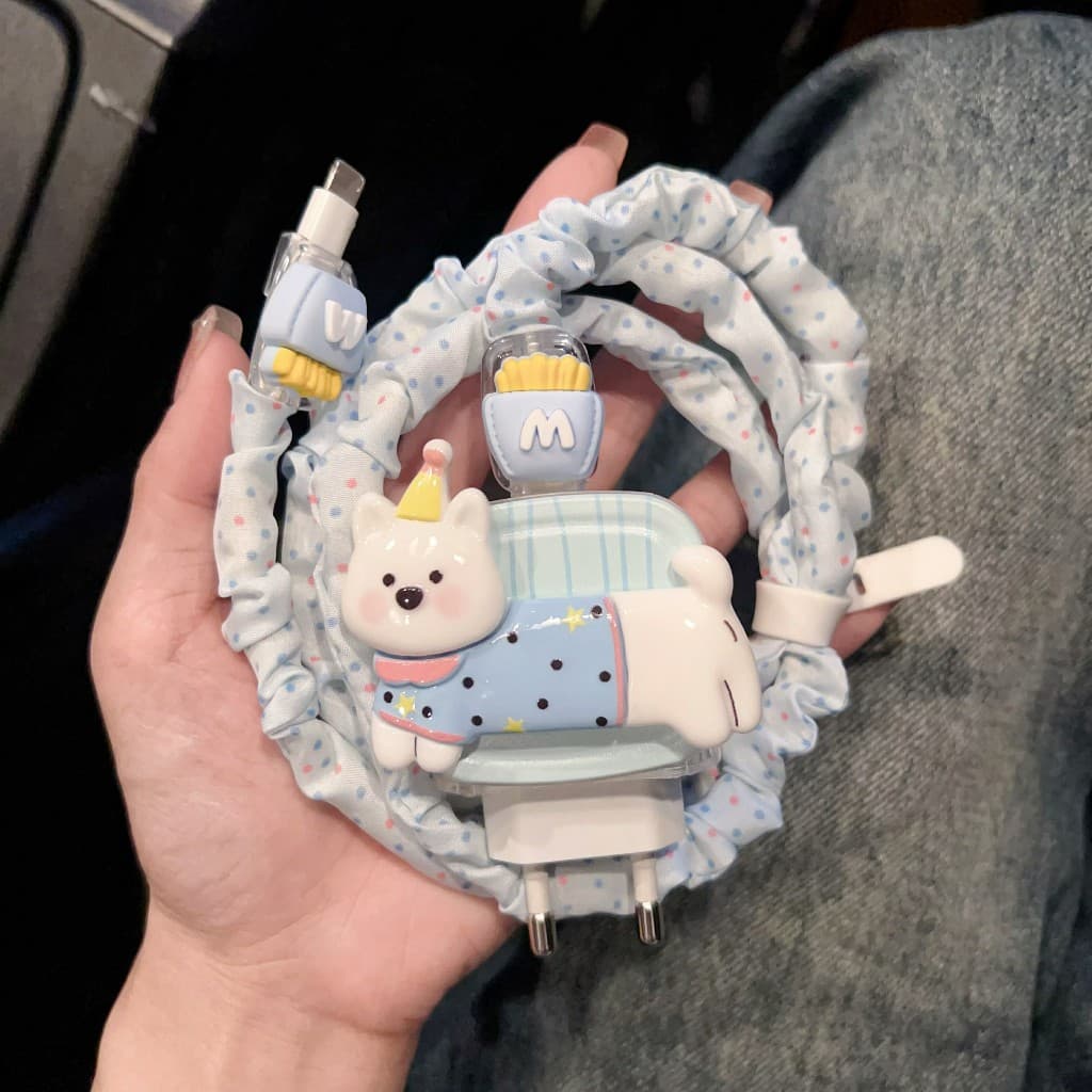 ส่งจากไทย ชุดพันสาย หมาเสื้อฟ้า ลาย ชุดตกเเต่งสายชาร์จ สำหรับ iphone 18w 20w 35w รูปที่ 9