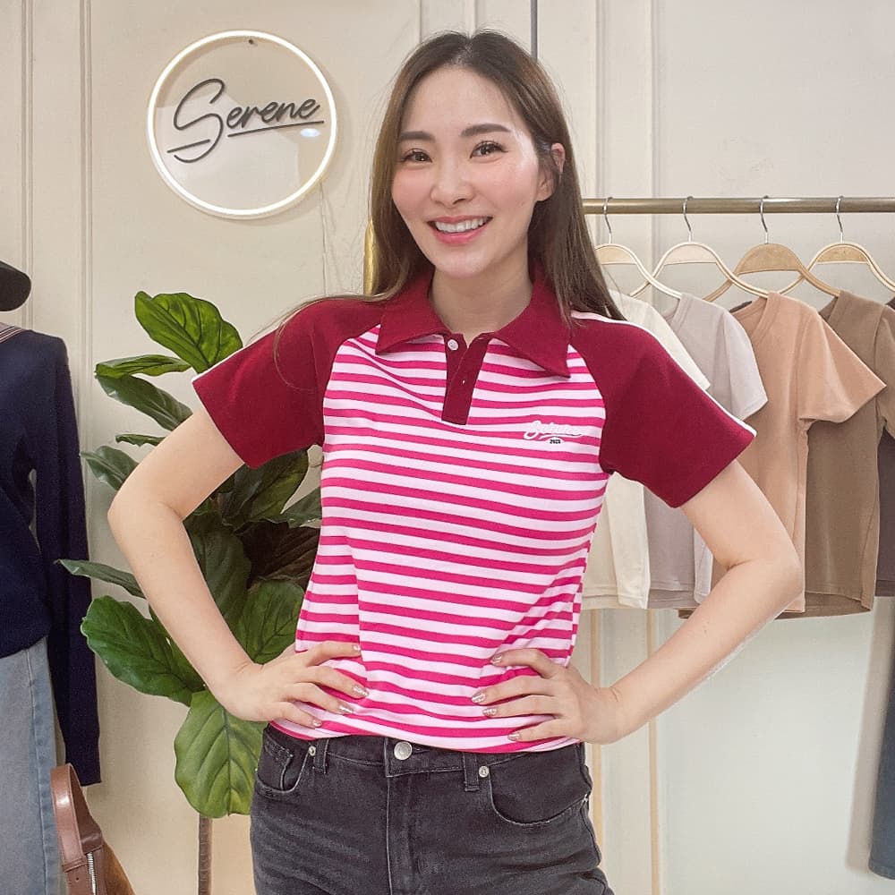 Serene's Choice เสื้อคอโปโล แขนสั้น รุ่น Harry ลายทาง ปักโลโก้ Short Sleeve Striped Polo Logo รูปที่ 7