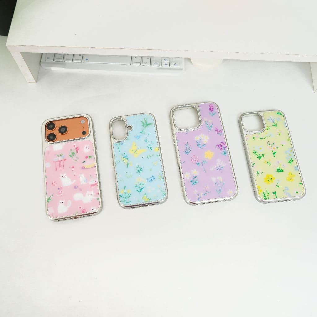 NEW Laongmoon เคสไอโฟนขอบเงิน พิมพ์ลาย Flower Sweet Collection สำหรับ iPhone 12 13 14 15 16 17 รูปที่ 5