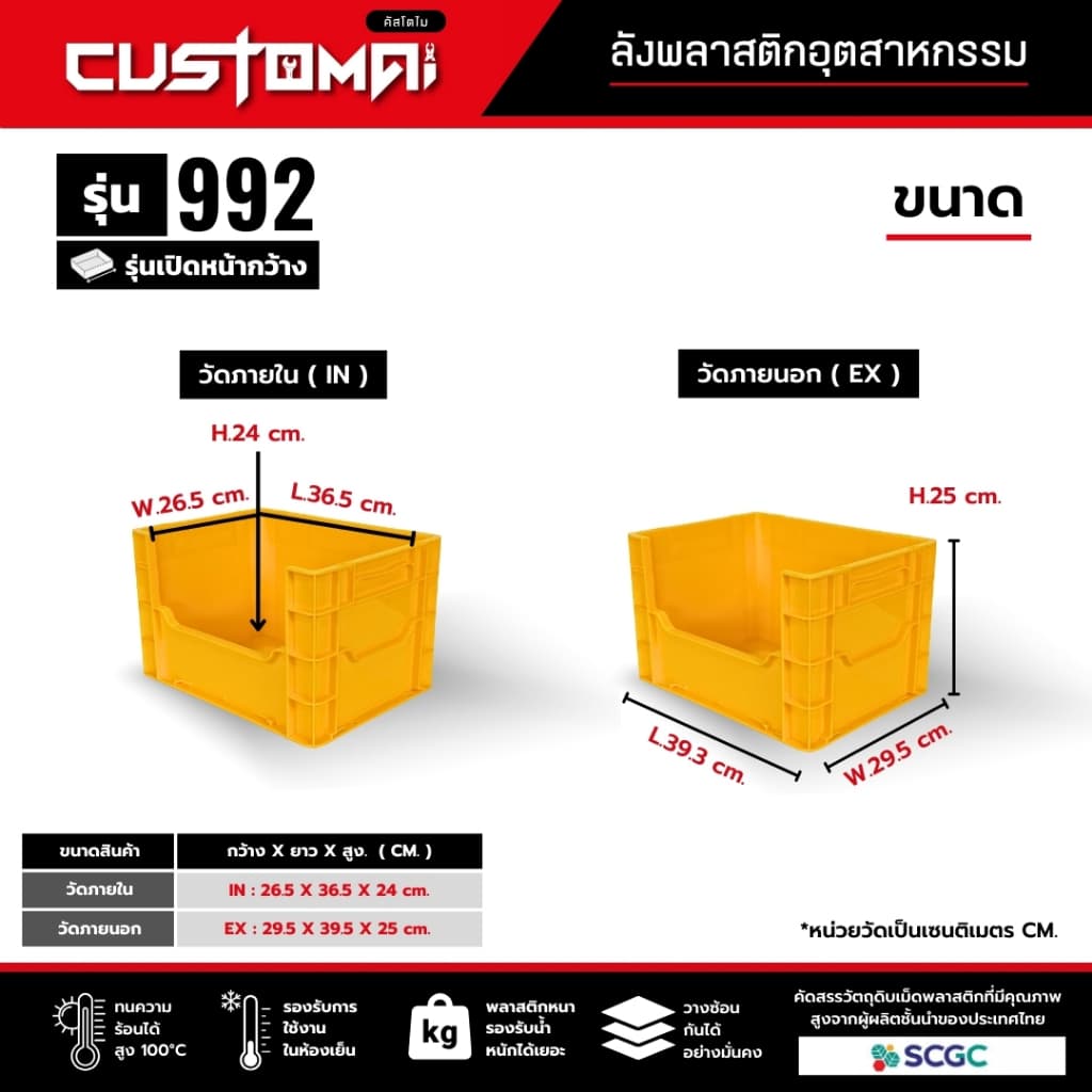 ลังพลาสติก รุ่น 992 เปิดหน้ากว้าง จัดเก็บ ซ้อนลังได้ เหมาะทั้งงานช่าง งานคลังสินค้า และโรงงาน ผลิตไทย พลาสติกหนา เกรด A รูปที่ 2