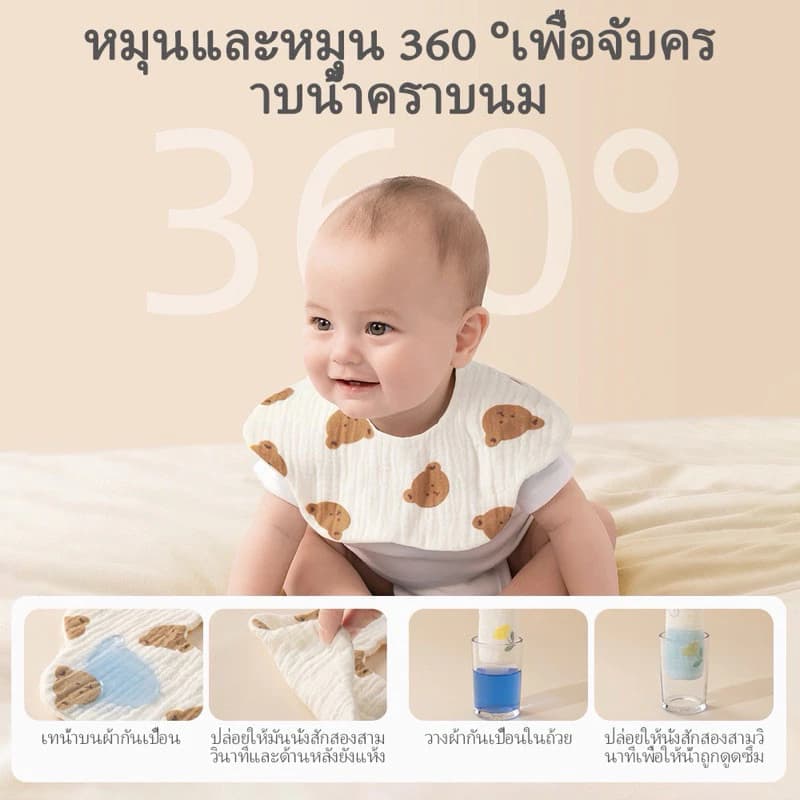 BLIVO ผ้ากันเปื้อน ผ้าซับน้ำลายเด็ก กันเปื้อน คอบัว ผ้าฝ้ายทอ 6 ชั้น กันน้ํา รูปที่ 2