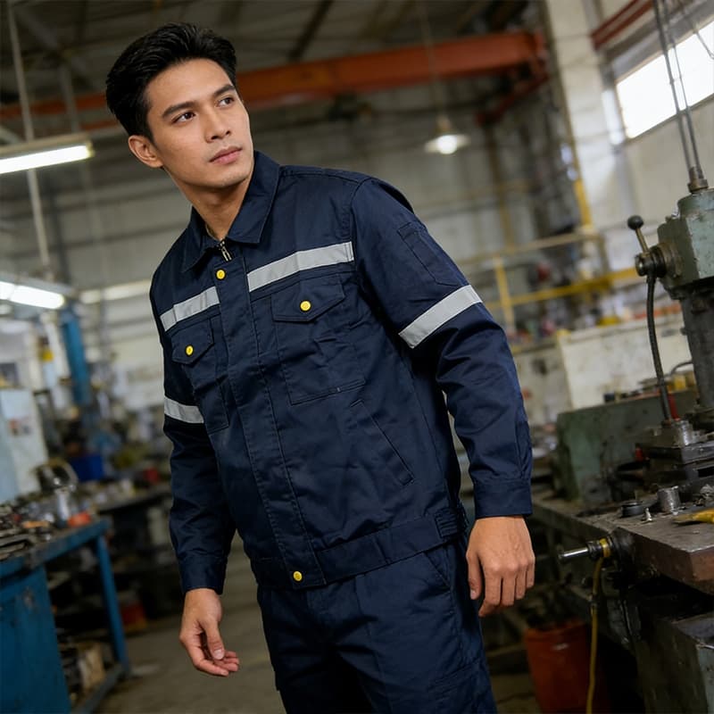 SY10 เสื้อช่าง เสื้อช็อป เสื้อทำงาน ผ้าเวสปอยท์ ซิปอก สาบปิดซ่อน แถบสะท้อนแสงหลัง แขน กระดุมทองเหลือง รูปที่ 6