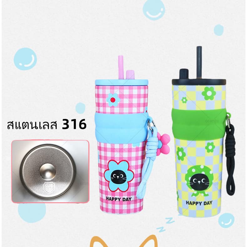 ถ้วยเก็บความร้อน 710ML แก้วเก็บความเย็น จุขนาดใหญ่ 316 สแตนเลส ไตล์น่ารักใหม่ พร้อมหลอด แก้วกาแฟ ลายน่ารัก รูปที่ 4