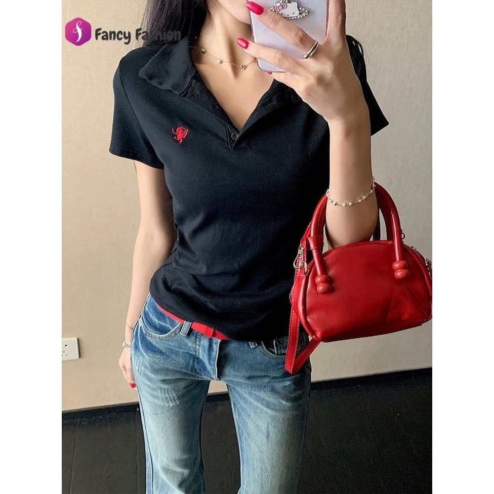 Fancy Fashion T-shirt เสื้อโปโลแขนสั้นมีดีไซน์เรียบง่ายและดูดี เหมาะสำหรับสวมใส่ในโอกาสต่างๆ รูปที่ 5