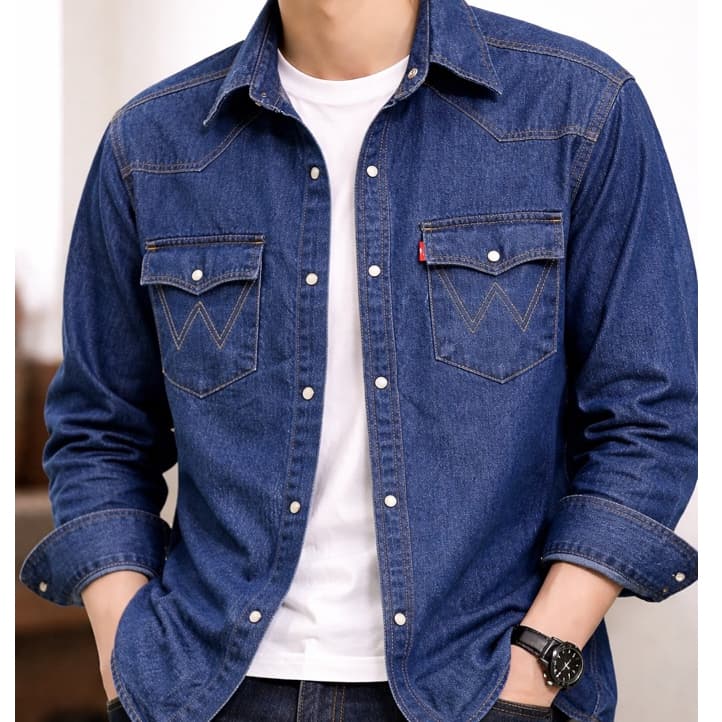โปร ลดราคา.‼ เสื้อยีนส์แขนยาว สียีนส์เข้ม ผ้าคุณภาพดี เนื้อนุ่มใส่สบายไม่ร้อน รูปที่ 1