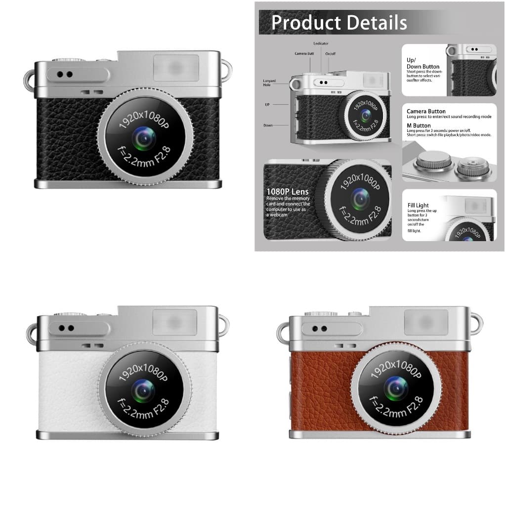 กล้องจิ๋ว Retro Mini Camera Full HD 1080P 2M กล้อง พวงกุญแจ ถ่ายวีดีโอ ถ่ายภาพ ได้ Digital Portable Pocket Cam รูปที่ 2