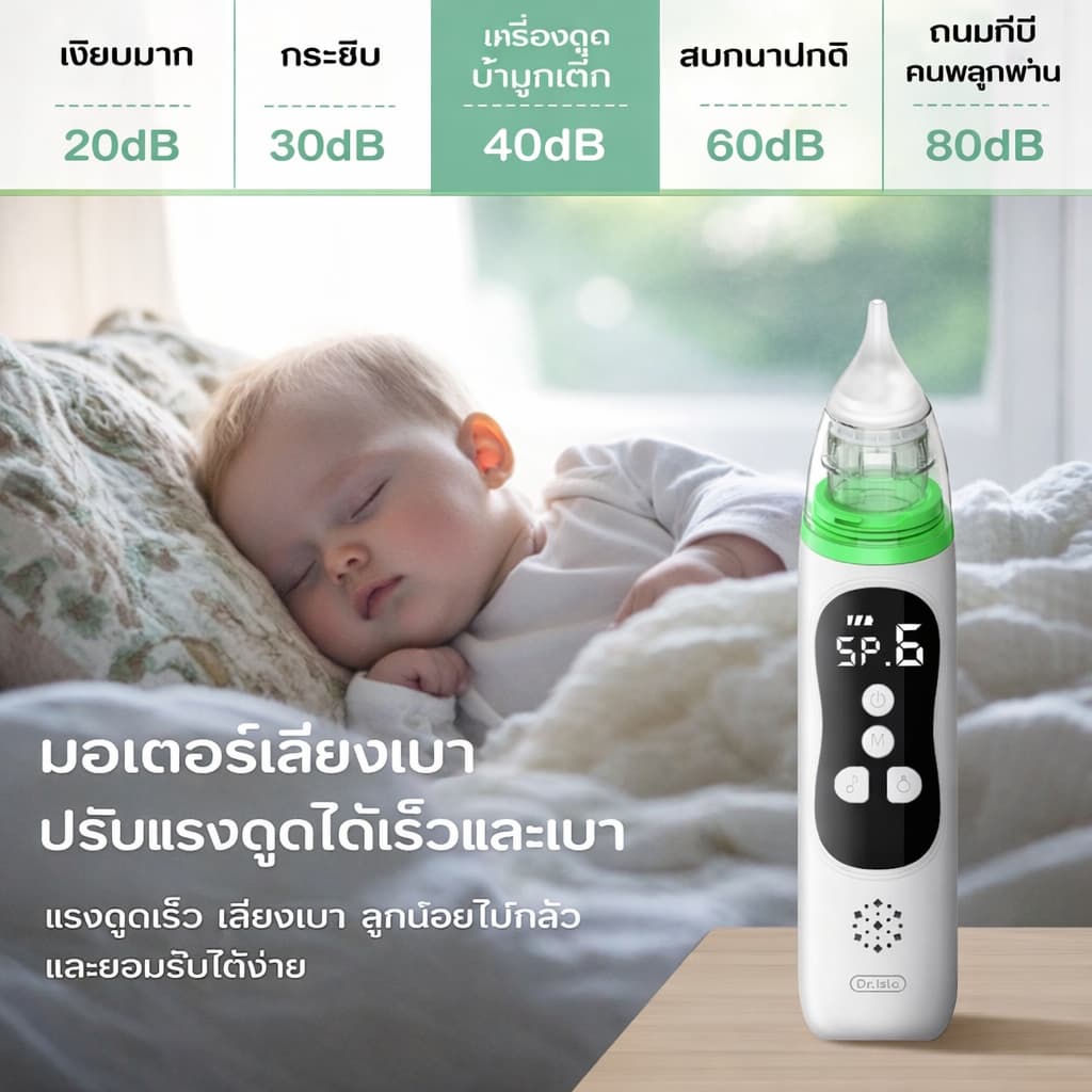 Dr.isla เครื่องดูดน้ำมูกเด็กไฟฟ้า 65kPa เสียงเงียบ 40dB ดูด 6 ระดับ + แถมจุก 4 แบบ ไม่เจ็บจมูก・มีไฟ-เพลงปลอบ U94 รูปที่ 6