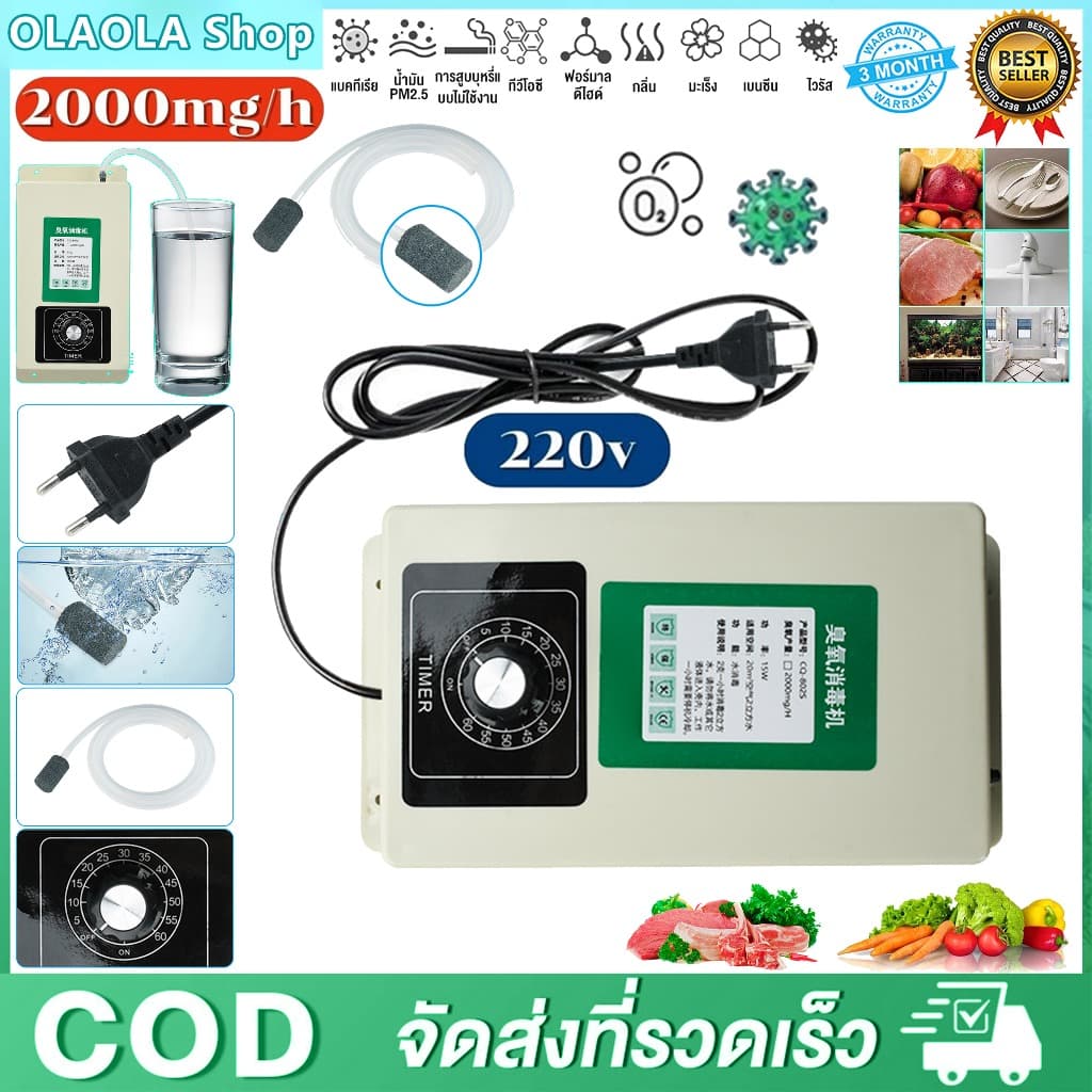 เครื่องผลิตโอโซนน้ำ 2000mg/h 220V ตั้งเวลาได้ ล้างผักผลไม้ ภาชนะ อาหารทะเล ดูแลตู้ปลา พร้อมสายซิลิโคน รูปที่ 1