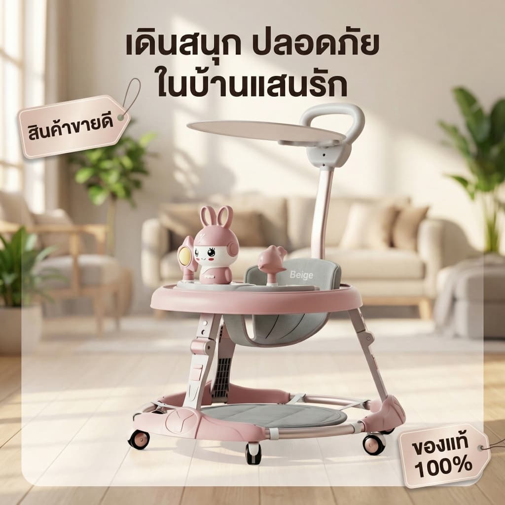 Beige รถหัดเดิน รถหัดเดินหน้ากระต่าย รถหัดเดินมีเสียง รถหัดเดินเด็ก6เดือน รถหัดเดินฮอต รูปที่ 2