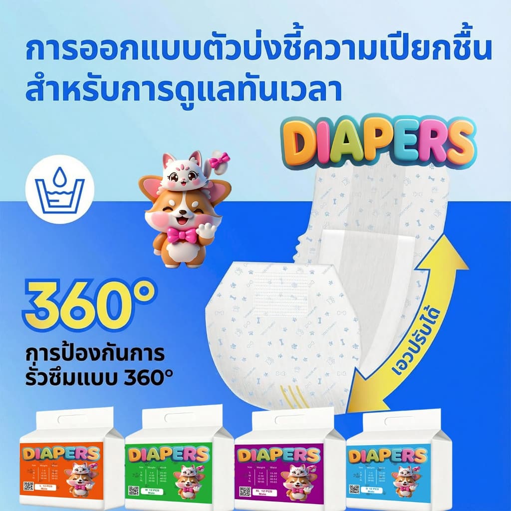 MI ผ้าอ้อมสุนัข แบบใช้แล้วทิ้ง ชายและหญิง ชุดอุปกรณ์สำหรับสัตว์เลี้ยง ราคาต่อ 1 ถุง DokiDoki รูปที่ 2