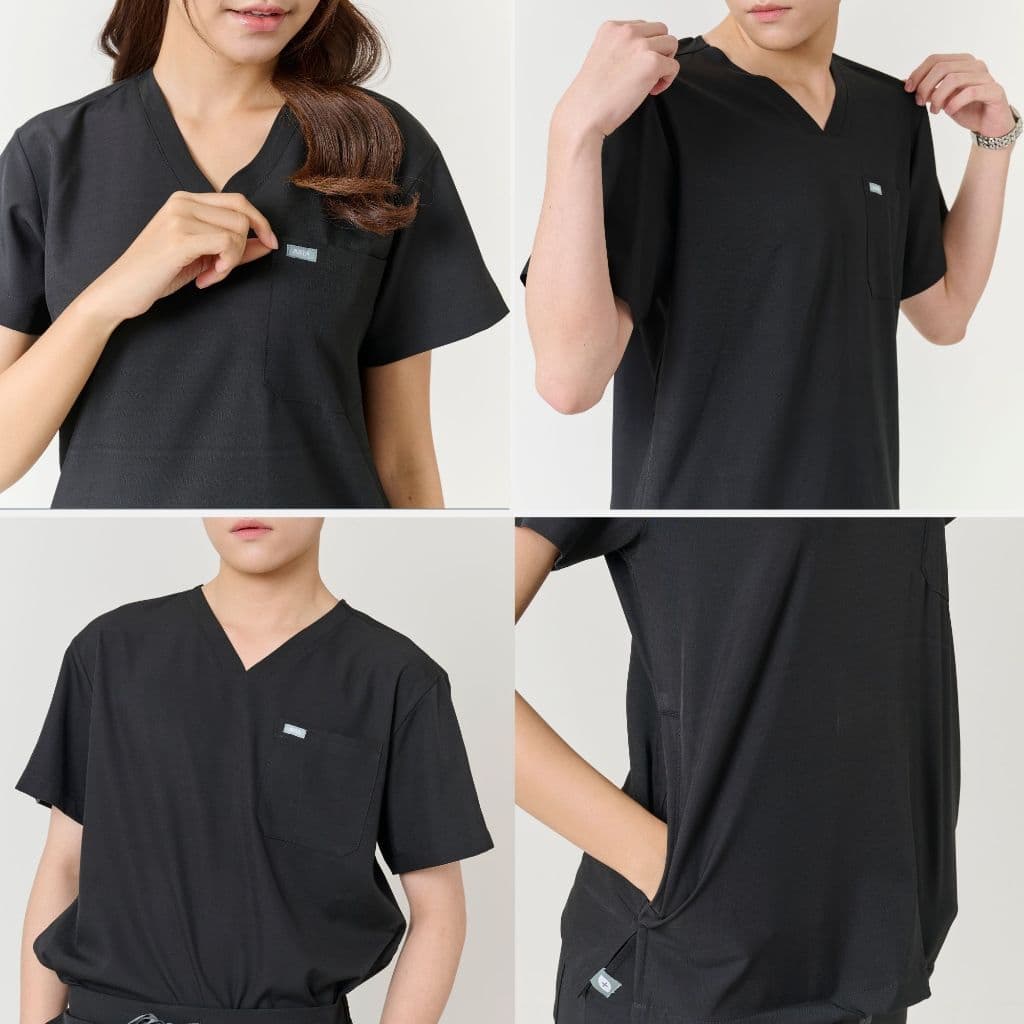 ชุดสครับ พร้อมปักชื่อ สะท้อนน้ำ Aira Scrubs สีดำ รูปที่ 4