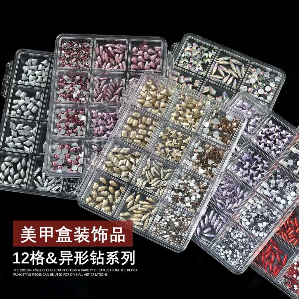 เพชรก้นแบน สำหรับแต่งเล็บ 1กล่องมี12ช่อง รูปที่ 1