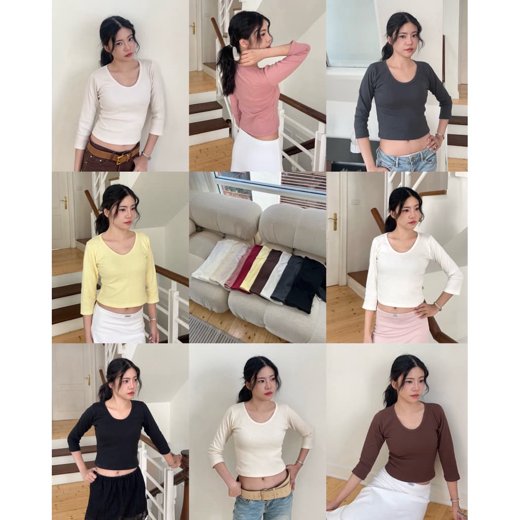 HASU50 slim long sleeve top เสื้อแขนเต่อคอยุทรงสลิมเข้ารูป รูปที่ 1