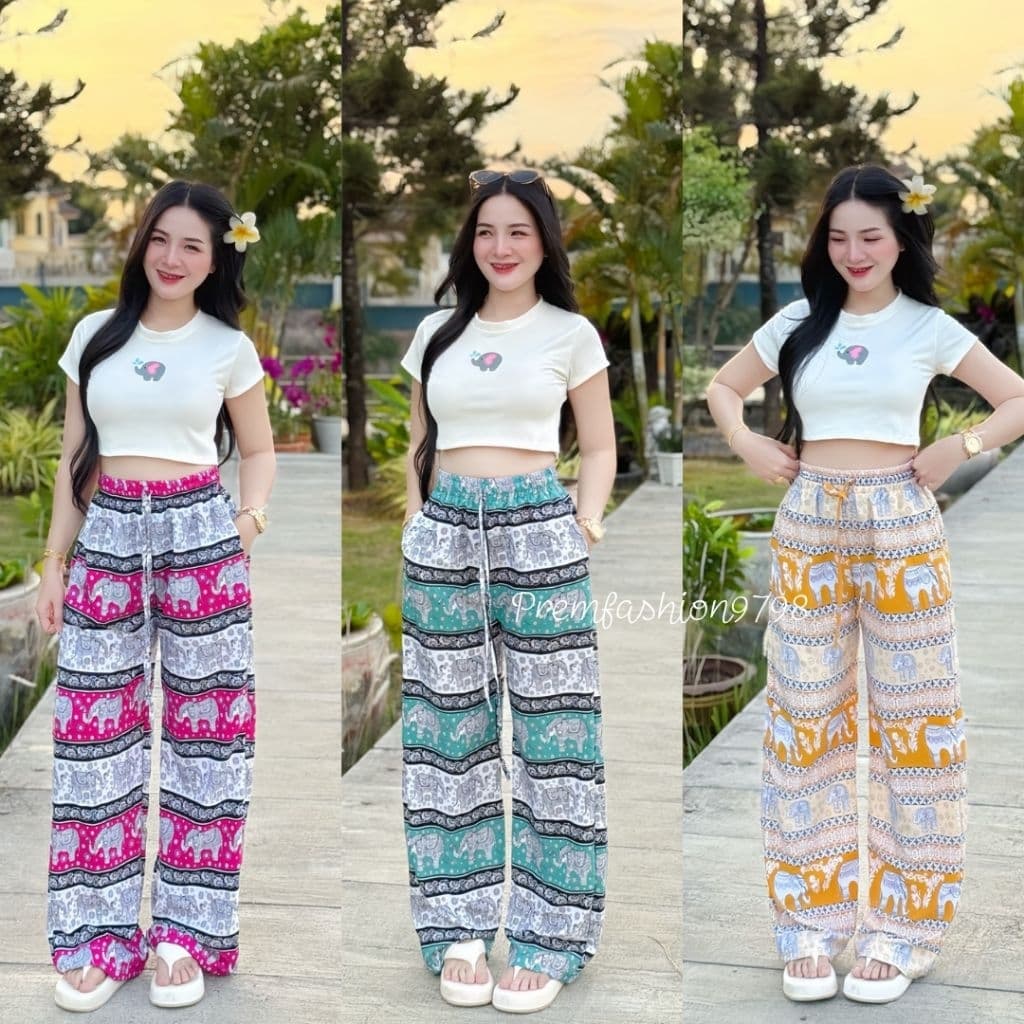@PREMชุดน้องช้างเสื้อ+กางเกงช้างขายาว กางเกงขากระบอกเอวสูงความยาว42นิ้ว ผ้าไหมอิตาลีใส่สบายทรงสวย รูปที่ 2