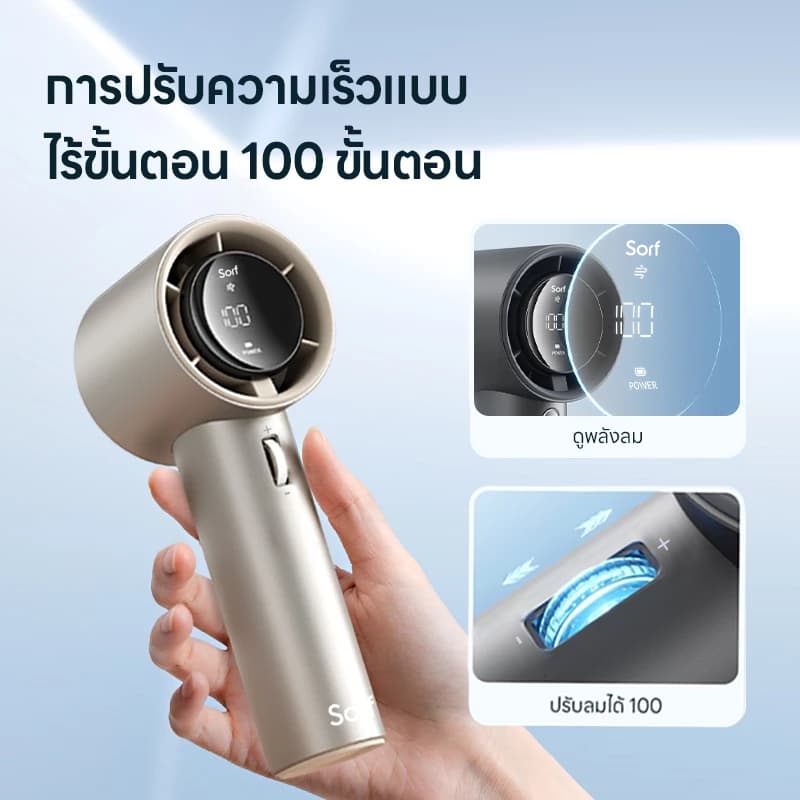 Sorf A18Pro Handheld Fan พัดลมมือถือ ปรับระดับได้ 100 ระดับ พัดลมพกพา ไม่มีใบมีด ชาร์จใหม่ได้ ใช้งานได้ 19.5 ชม รูปที่ 7