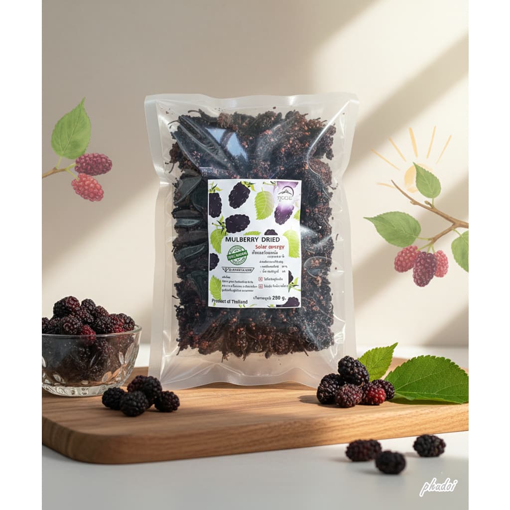 มัลเบอรี่อบแห้ง ลูกหม่อน ผลไม้อบแห้ง Mulberry dried fruit 250 กรัม ตราภูดอย สินค้าไทยปลอดภัย100% รับประกันคุณภาพ รูปที่ 1