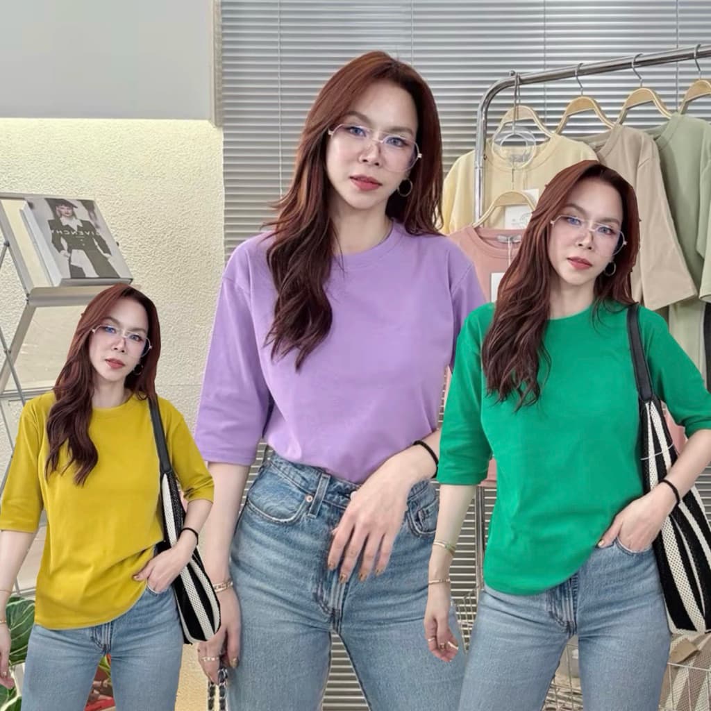037 Deezyy เสื้อยืดยูนิ คอกรมแขน 3ส่วนเนื้อยืดนุ่มละมุนผิวไม่ย้วย รูปที่ 1