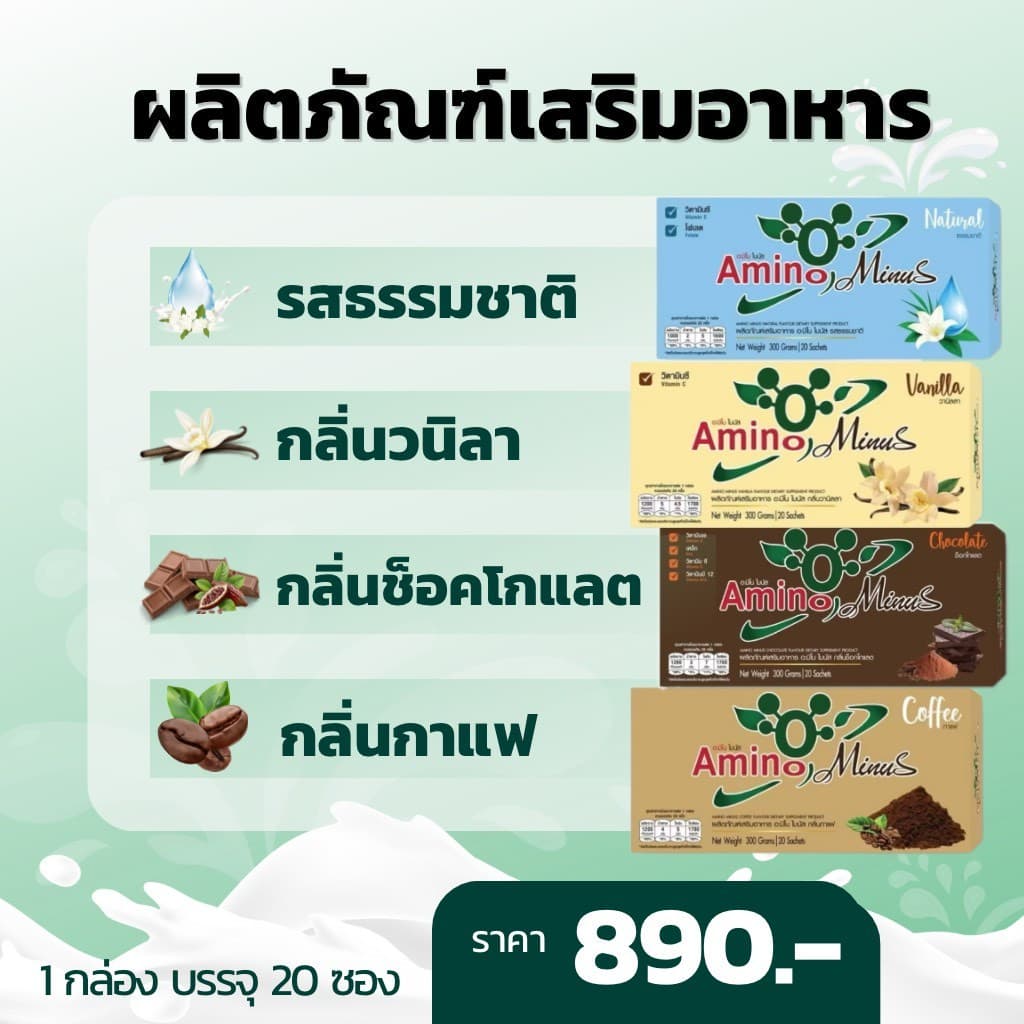 7.7 Amino Minus อะมิโนไมนัส โปรในตะกร้า! โปรตีน 1 กล่อง 20 ซอง โปรตีนดูดซึมไว ไม่มีน้ำตาล รูปที่ 3