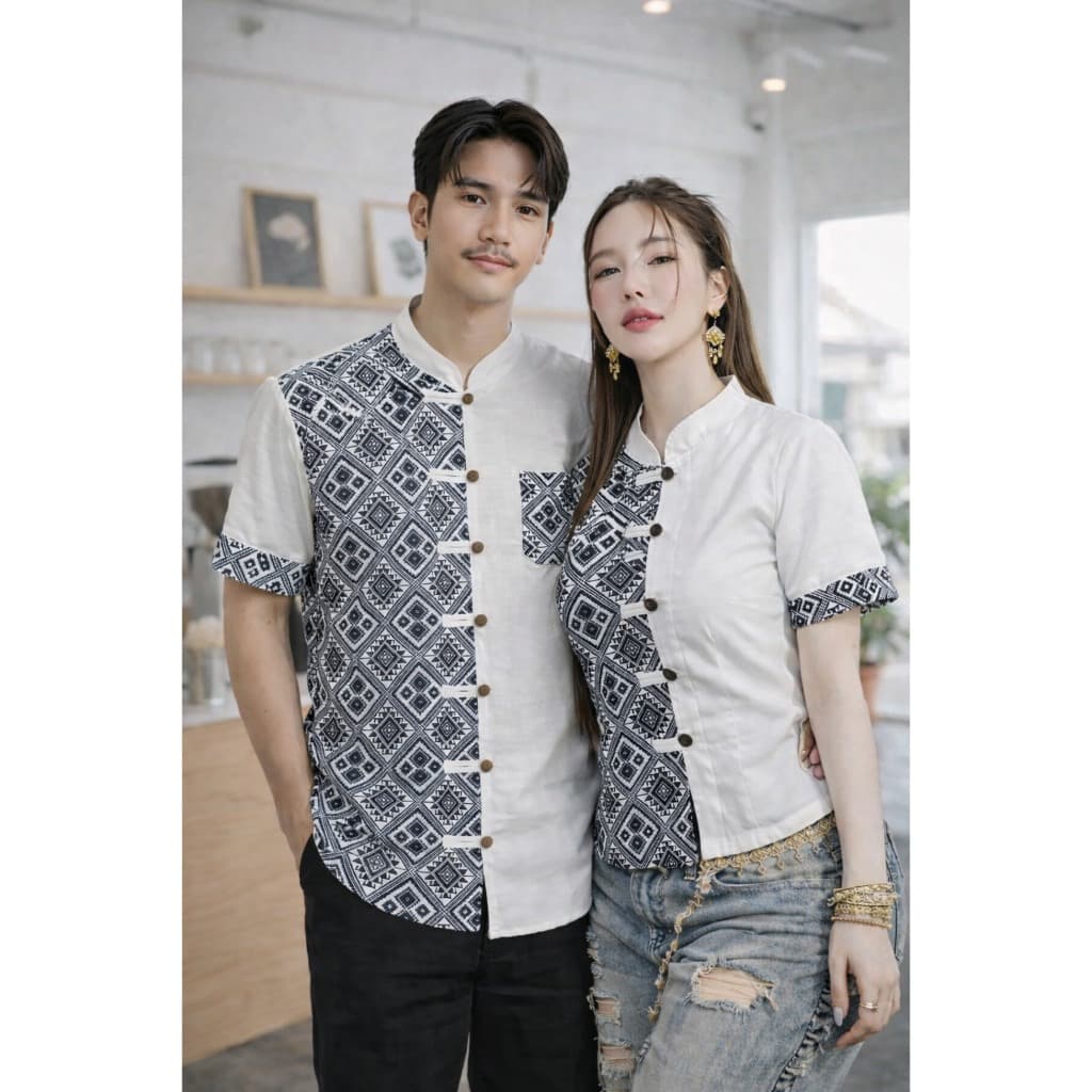 เสื้อผ้าไทย ชาย/หญิง ลายประกายดาว มีให้เลือกหลายสี หลายไซส์ รูปที่ 3