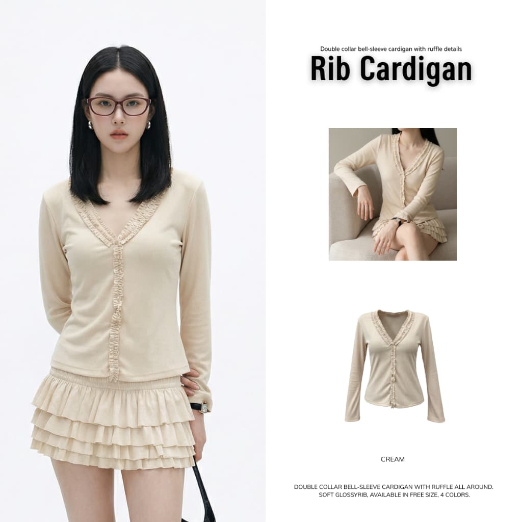 MURF Rib Cardigan - เสื้อคาร์ดิแกนผ้า GlossyRib แต่งระบาย แขนกระดิ่ง | Bell-Sleeve Cardigan T166 รูปที่ 9
