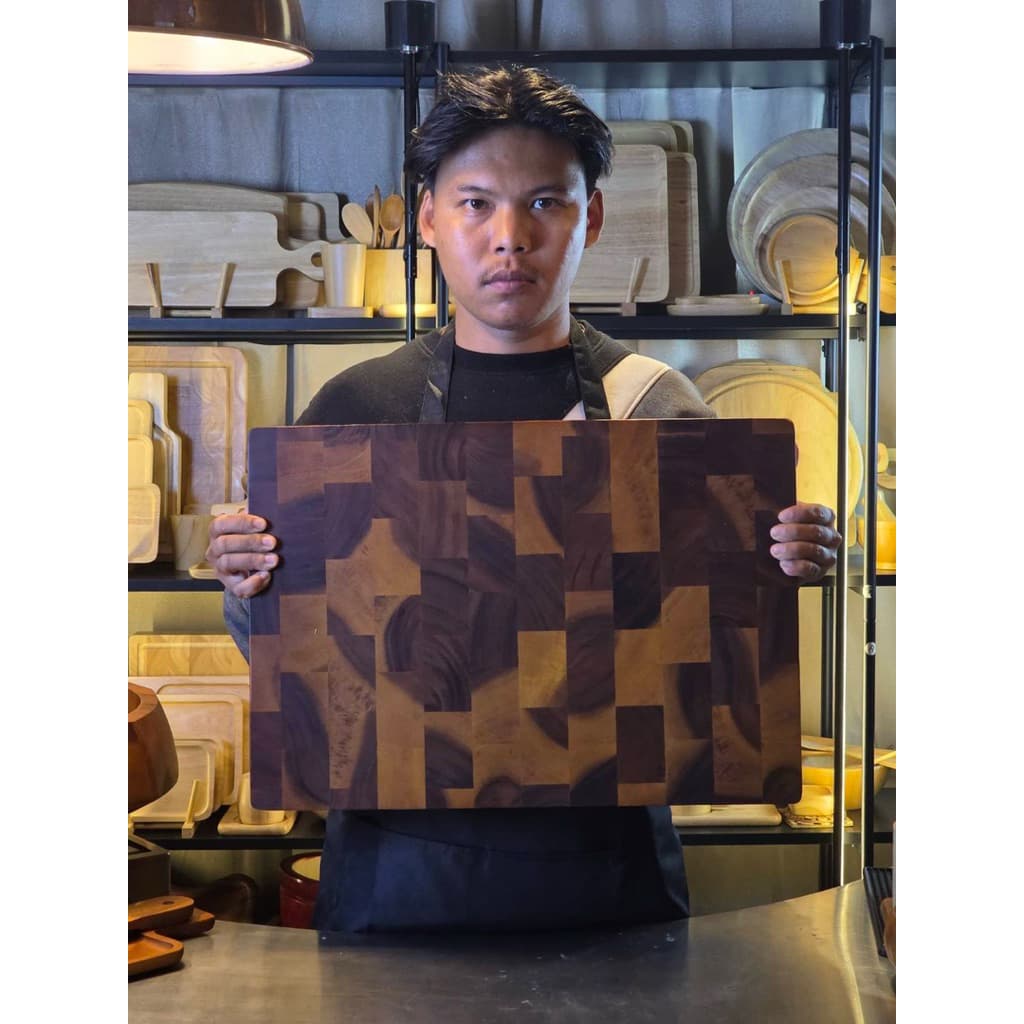 เขียงไม้ เขียงสเต็ก เขียงไม้เอ็นเกรนขนาดใหญ่ 14x19นิ้วหนา2นิ้ว ไม่ขึ้นรา ทนคม มีร่องจับ กันลื่น J103 รูปที่ 1