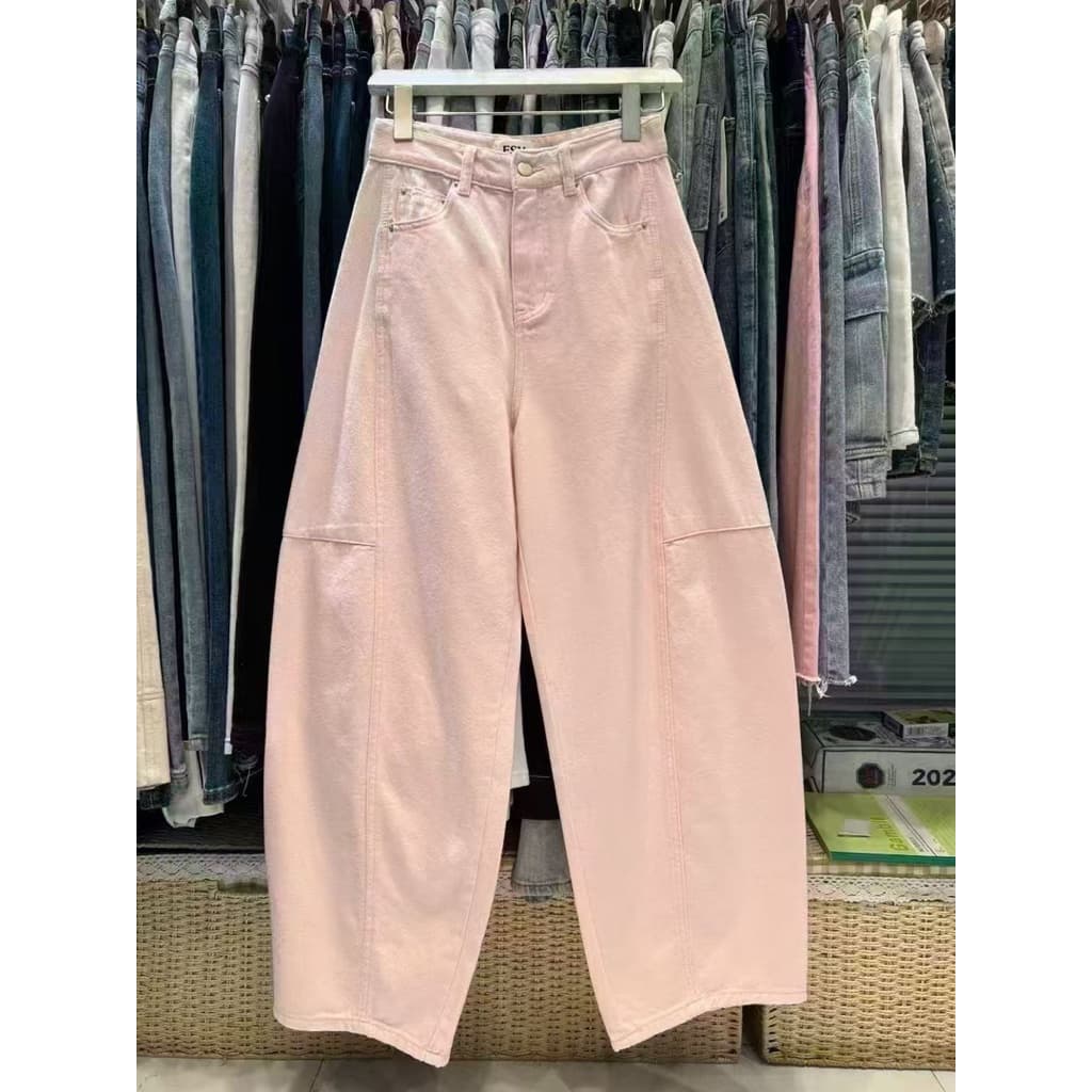 FSY10381 Jeans side expand กางเกงยีนเอวสูงทรงขาบอลลูน แต่งตะเข็บด้านข้าง ผ้ายีนฟอกสีสวย รูปที่ 6