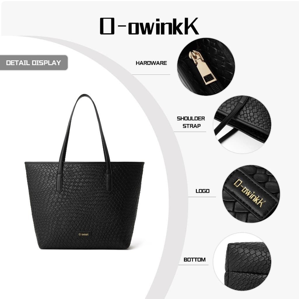 O-owinkK Tote Bag ความจุใหญ่ วัสดุแข็งแรง น้ำหนักเบา มีซิปปิด รูปที่ 8