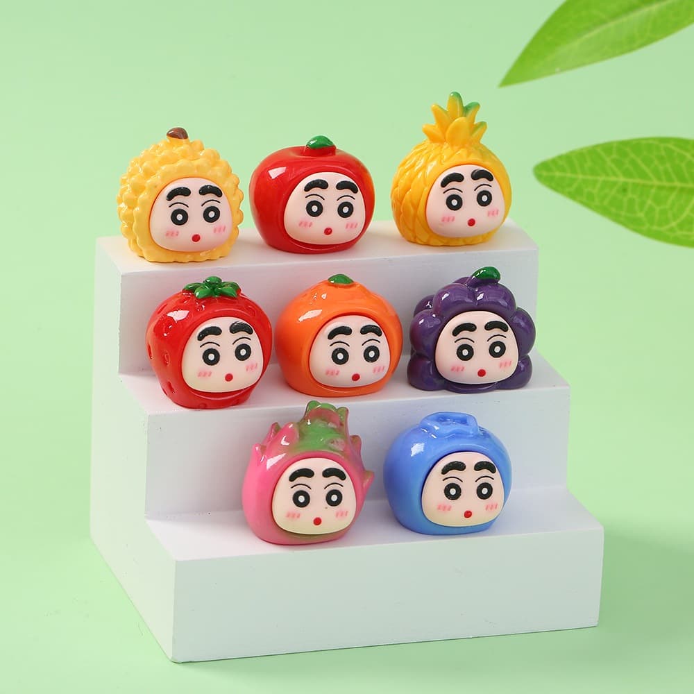 โมเดลจิ๋วผลไม้ชินจัง เซต 8 ชิ้น ฟรีกาว 2 หน้า งานเรซินตกแต่งหน้ารถ โต๊ะทำงาน บ้าน สวน A057 รูปที่ 1