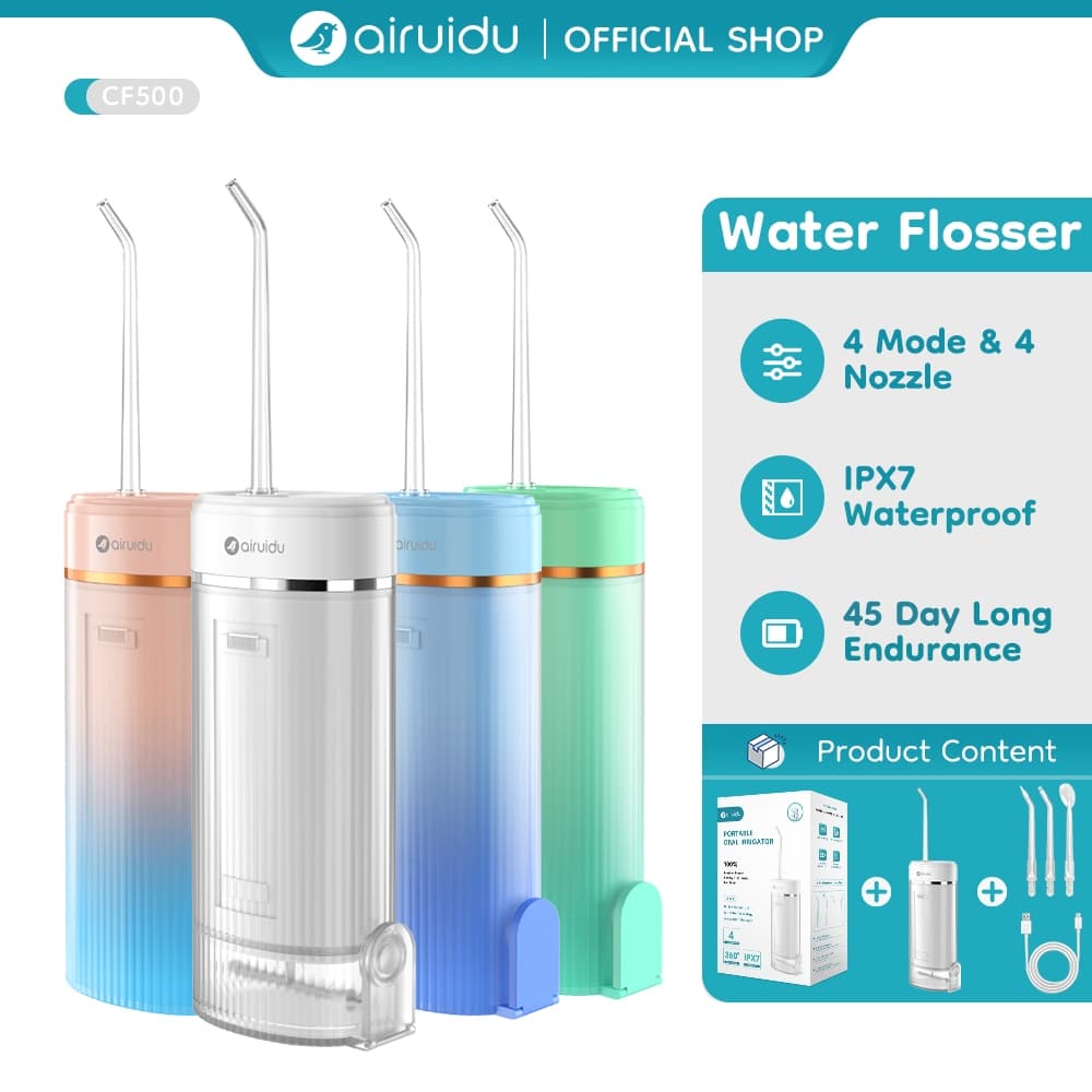 Airuidu Water Flosserไหมขัดฟัน พลังน้ํา ไหมขัดฟันพลังน้ำ IPX7 กันน้ำ น้ำ ทำความสะอาดฟัน เครื่องล้างฟันพกพา CF500