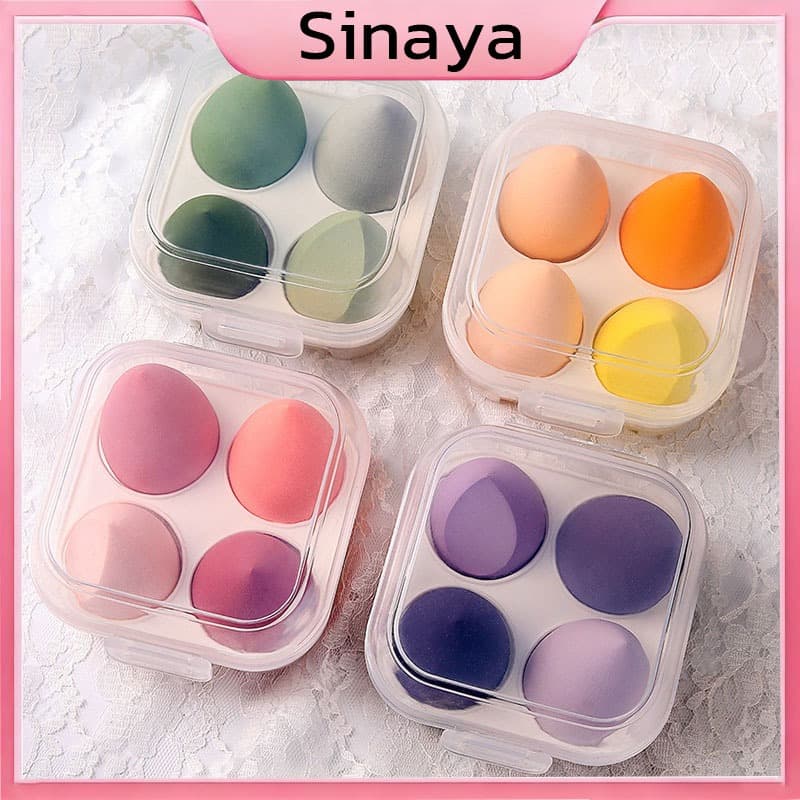 ฟองน้ำแต่งหน้า 4 ชิ้น พร้อมกล่องเก็บ/ ฟองน้ำไข่/ ฟองน้ำเกลี่ยรองพื้น/ พัฟ/ ฟองน้ำแต่งหน้ารูปไข่/ เกลี่ยง่าย/ นิ่มใช้ดี รูปที่ 1