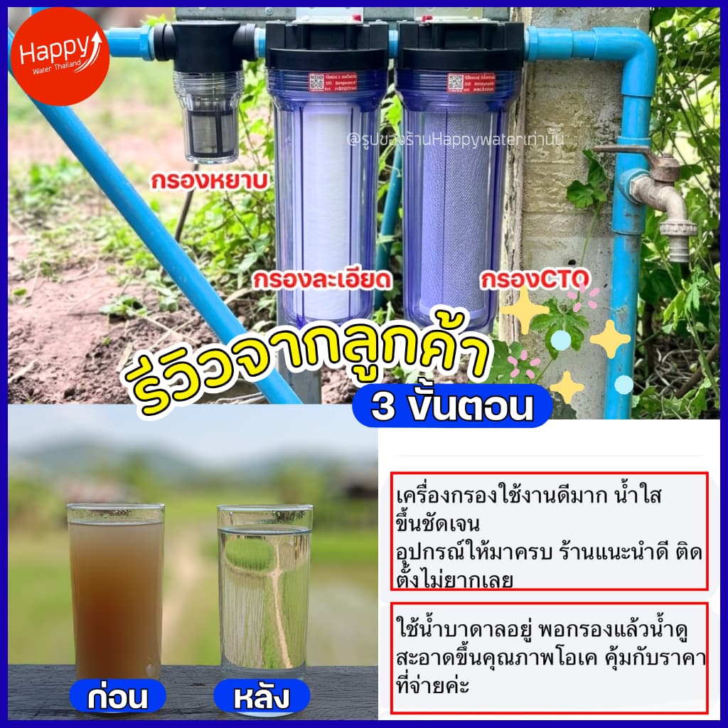 น้ำขุ่น มีกลิ่น กรองน้ำใช้ 3 ขั้นตอน กระบอกกรองน้ำไม่ใช้ไฟ กรองน้ำบาดาล น้ำประปา ลดคลอรีน น้ำเหม็น รูปที่ 2