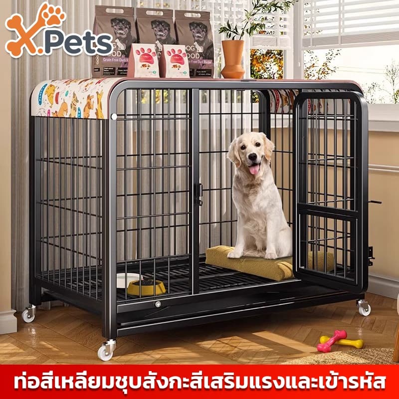 กรงสุนัข กรงหมา กรงหมาใหญ่ กรงสัตว์เลี้ยง พร้อมล้อ 4 ล้อ และถาดรอง ขนาดใหญ่ แข็งแรง ทนทาน Dog Cageเหล็กหนาพิเศษ รูปที่ 1