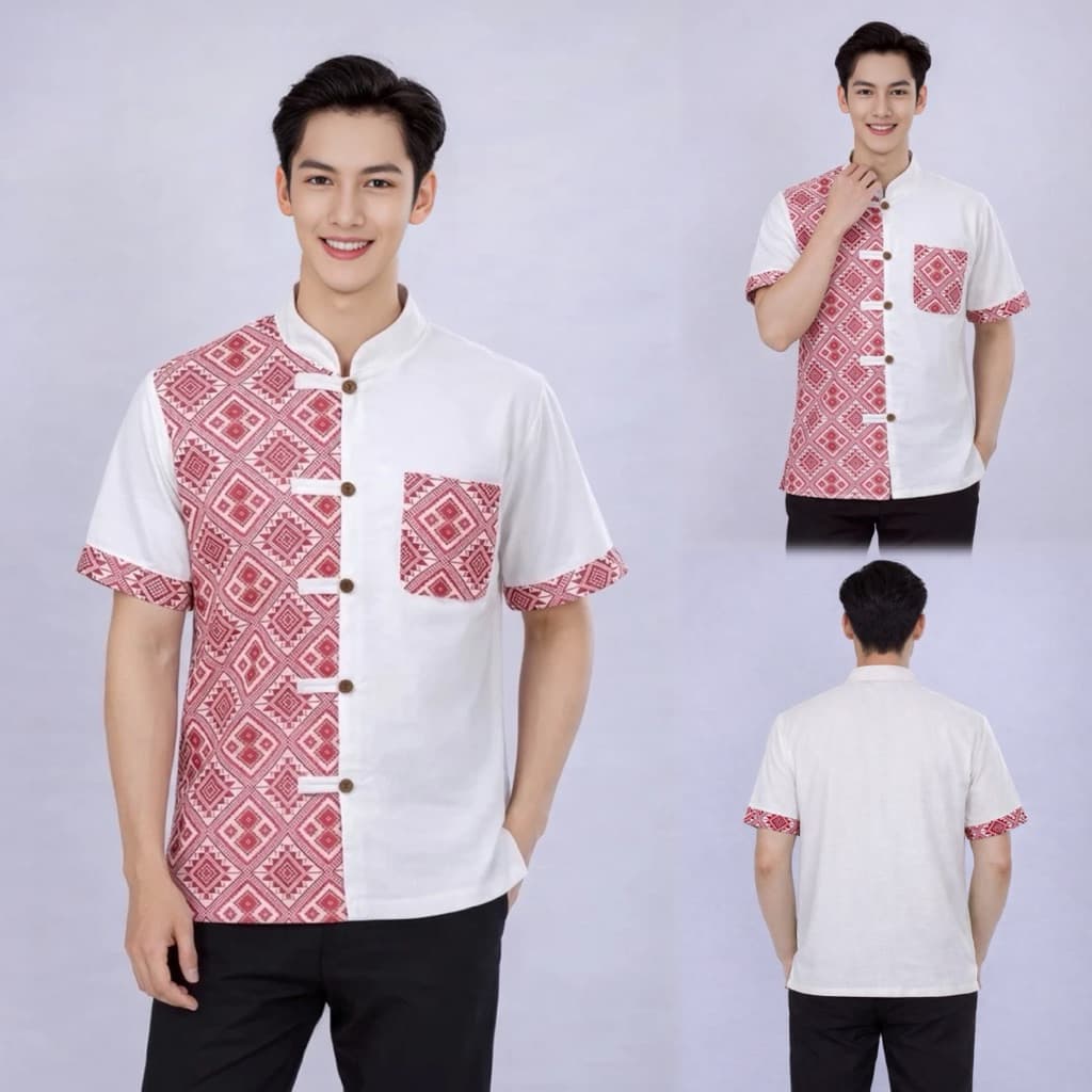 เสื้อคอจีนผู้ชาย ลายขิด/ลายไทย ทูโทน รูปที่ 7