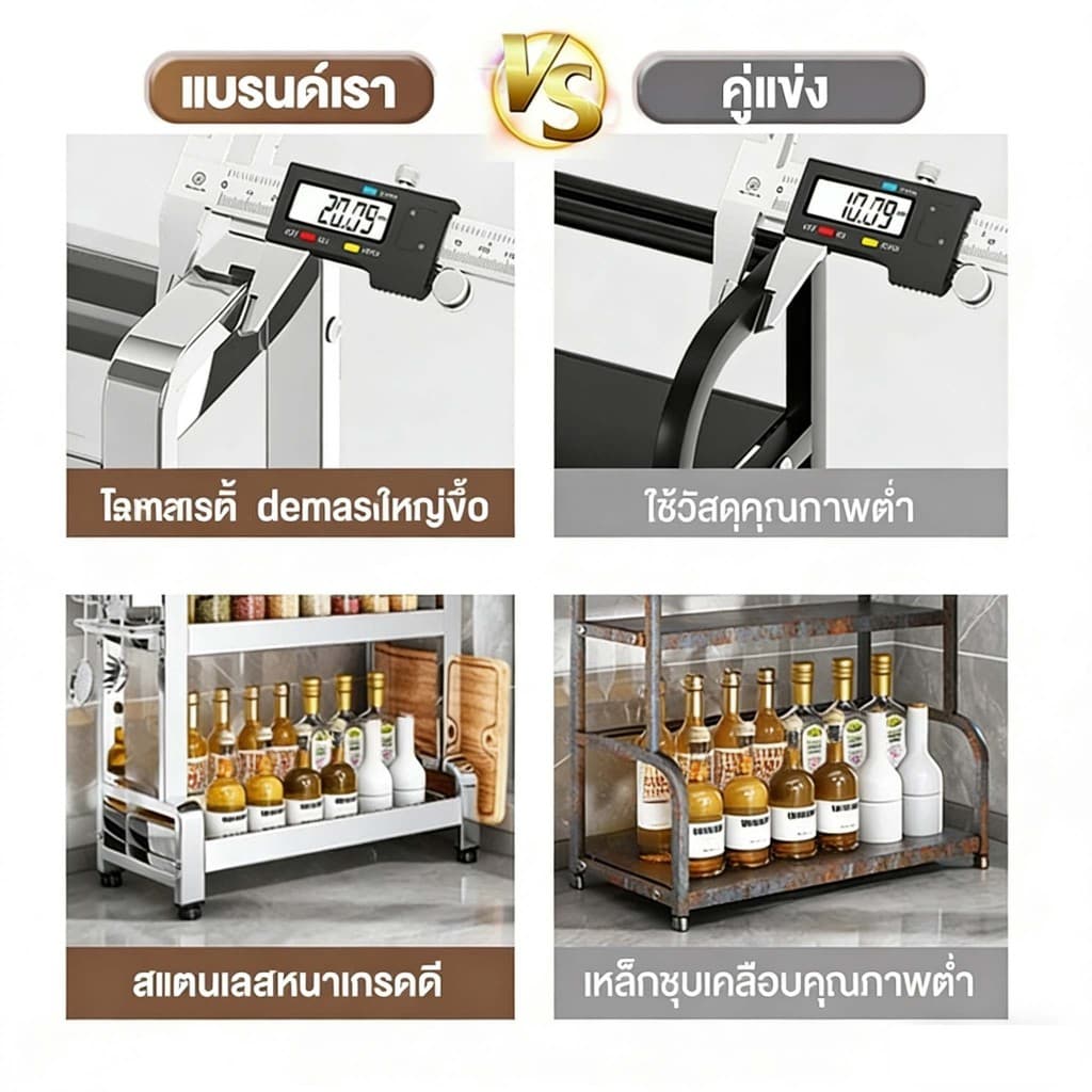 ชั้นวางเครื่องปรุง สแตนเลส 2/3ชั้น ชั้นวางของในครัว แบบวางเขียงตั้งโต๊ะ มีที่วางเขียงและที่วางมีด รูปที่ 4