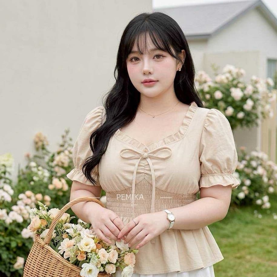 C20 เสื้อสาวอวบ สีพื้นเรียบ ทรงPeplum สวย ใส่สบาย แต่งโบว์หน้า มีสม็อคเอวยืด รอบอกใหญ่พิเศษ 32-60 นิ้ว รูปที่ 9