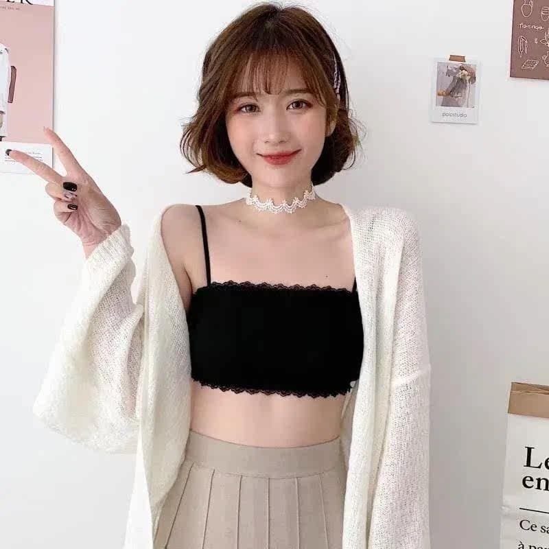ชุดชั้นในหลังสวย ผู้หญิง ผ้าฝ้าย เสื้อเกาะอกลูกไม้สายเดี่ยวผู้หญิง ชุดชั้นใน ไม่มีวงแหวนเหล็ก มีแผ่นรองหน้าอกแบบถอดได้ รูปที่ 2