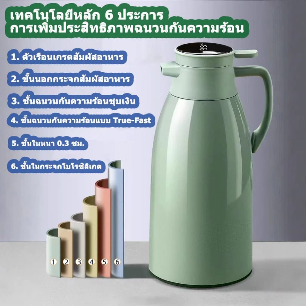 กระติกน้ำร้อนนิรภัยขนาด 2L ลิตร ความจุใหญ่ สำหรับใช้ในบ้าน เหมาะสำหรับเก็บน้ำร้อนในหอพักนักเรียน รูปที่ 6