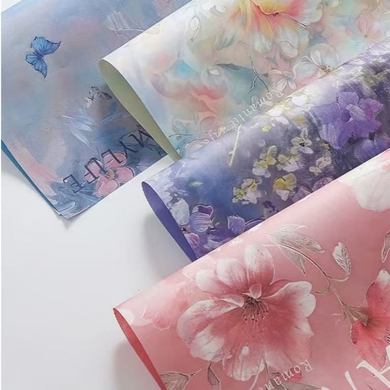 BAG 10แผ่น/แพ็ค กระดาษห่อช่อดอกไม้ แบบช่อ ช่อใหญ่ กระดาษห่อของขวัญ ลายดอกไม้ สีพลาสเทล ตกแต่ง ตัดแต่งดอกไม้ รูปที่ 4