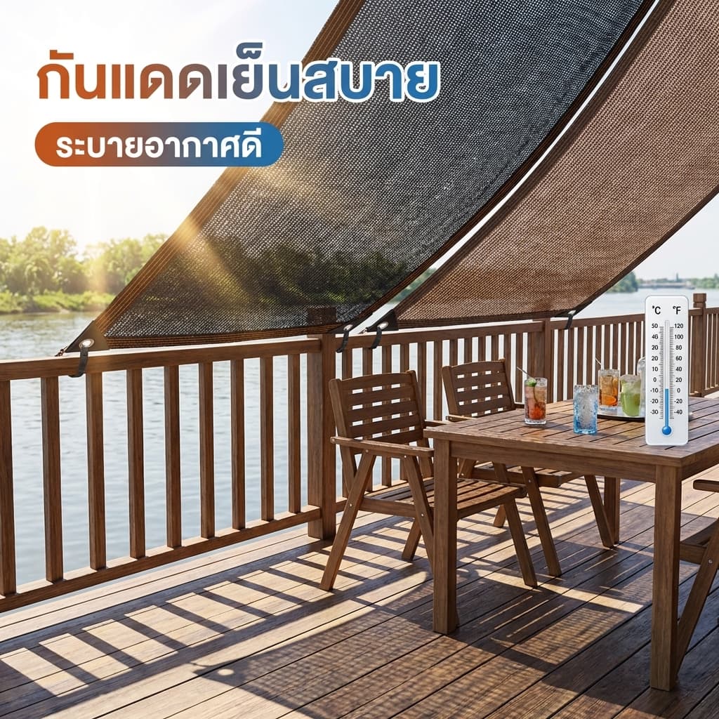 ตาข่ายบังแดด HDPE สีดำ/น้ำตาล กันUV ลดความร้อน 90%-99% แข็งแรงทนทาน ใช้ได้กลางแจ้ง สำหรับสวน โรงรถ และระเบียง รูปที่ 2