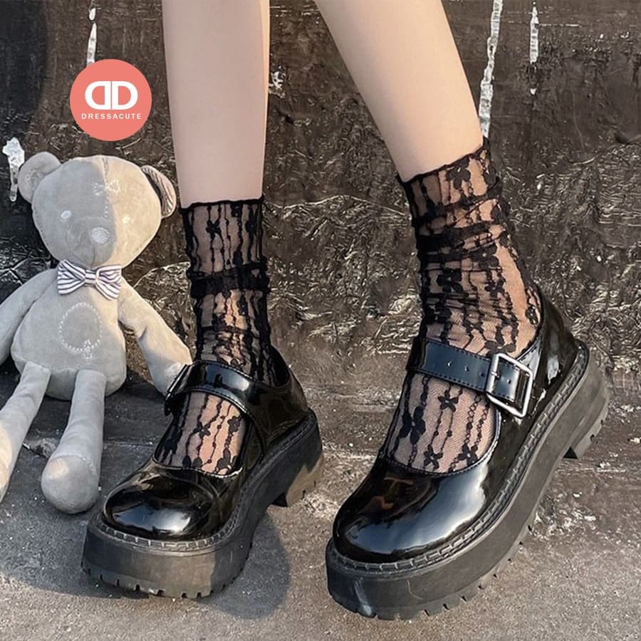 DRESSACUTE S102 / S103 / S104 ถุงเท้าผู้หญิงแบบบาง แต่งลูกไม้ รูปที่ 1