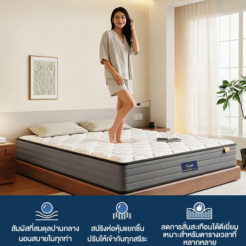 ที่นอนสปริง หนา 9 นิ้ว หนานุ่ม 3.5ฟุต 5ฟุต 6ฟุต รับน้ำหนักได้เยอะ ผ้าทอและไส้ที่นุ่มสบาย สำหรับบ้านเย็นสบา ฟรีส่ง รูปที่ 7