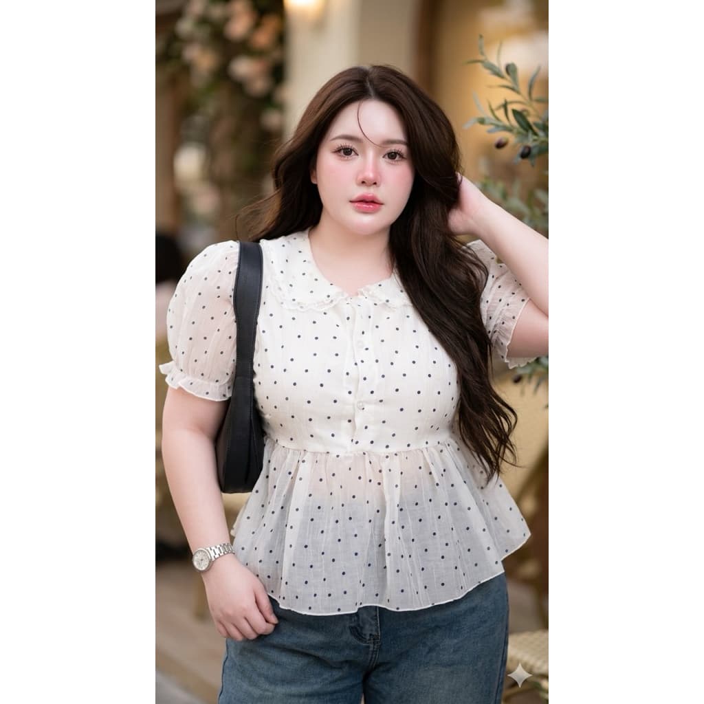 เสื้อพลัสไซส์ Bella Puff อกใหญ่ใส่ได้ เสื้อสาวอวบ แขนพอง ผ้าชีฟอง ใส่สบาย ไม่รัด ลุคเกาหลี รูปที่ 4