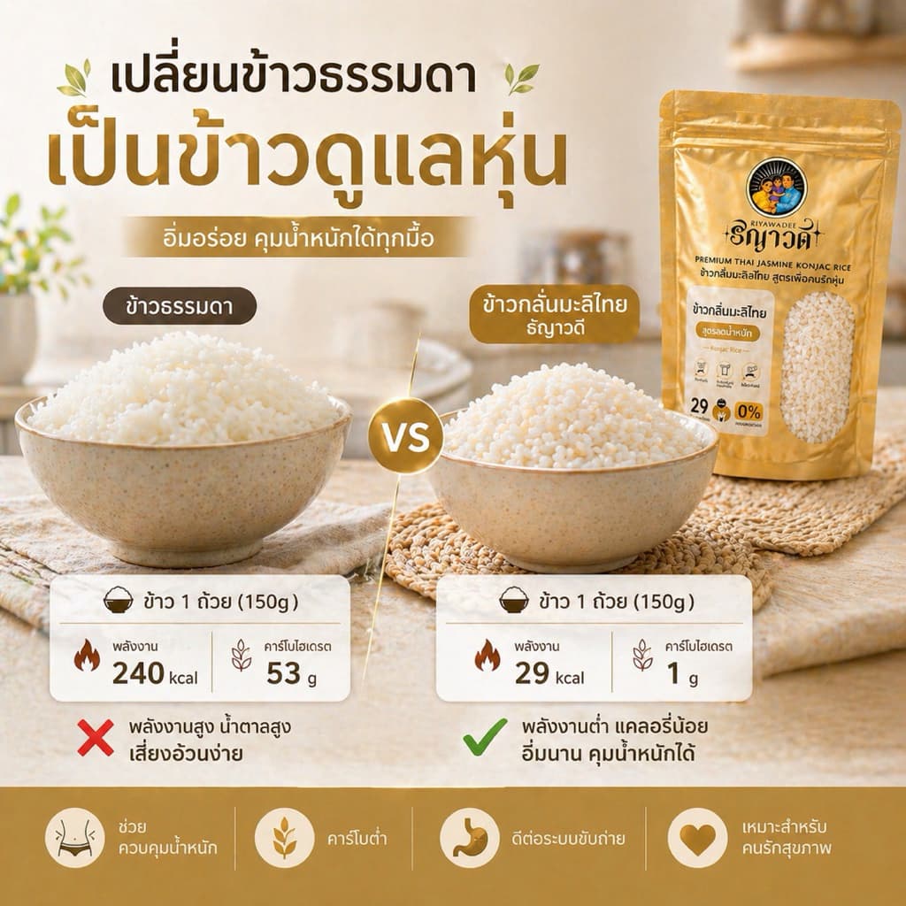 ข้าวบุกแคลน้อย สำหรับคนคุมอาหาร เซ็ต 50ซอง แถม 10ซอง ซองพกพา 29kals/ซอง อาหารคลีน รูปที่ 3