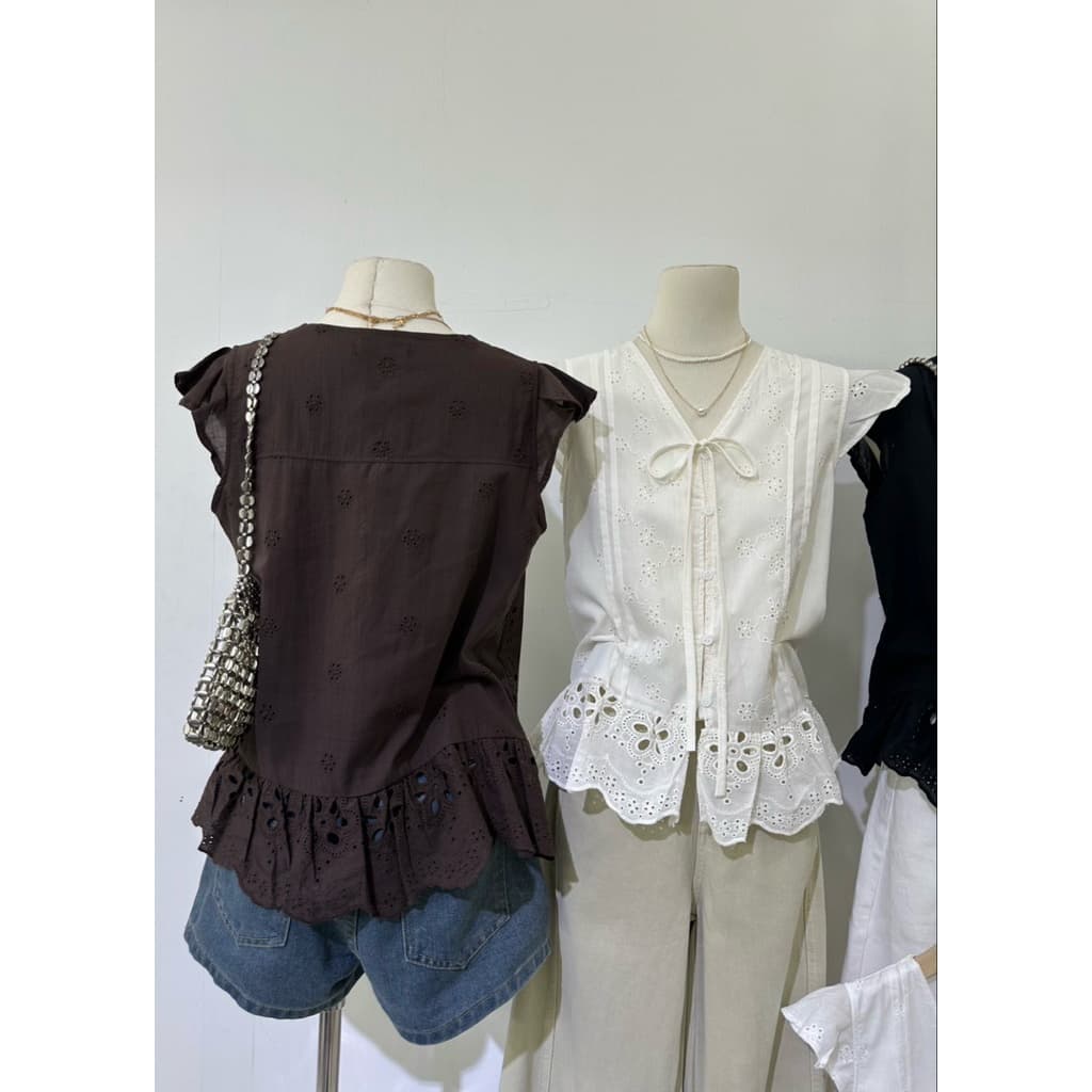 เสื้อแขนระบายผ้าคอทตอนฉลุสวยมาก รูปที่ 5