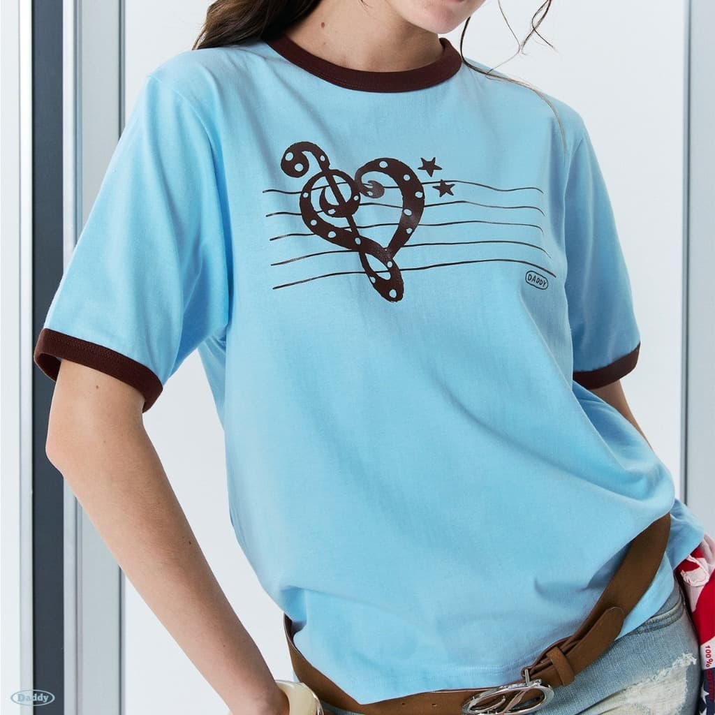 DADDY | Music Heart Boxy Ringer Tee เสื้อสีฟ้า สุดน่ารัก รูปที่ 3