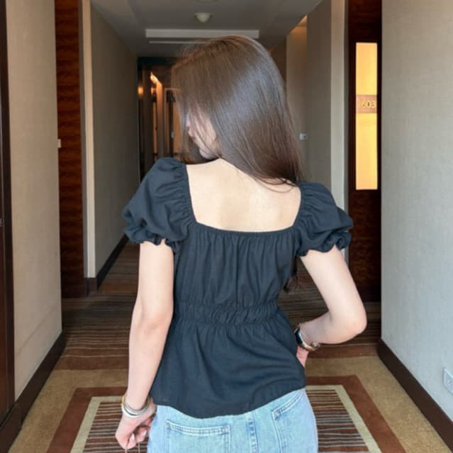 Bell top - เสื้อแขนตุ๊กตาคอเหลี่ยม ผ้าฝ้าย แขนตุ๊กตา คอเหลี่ยมกระชับใส่แล้วไม่โป๊ รูปที่ 7