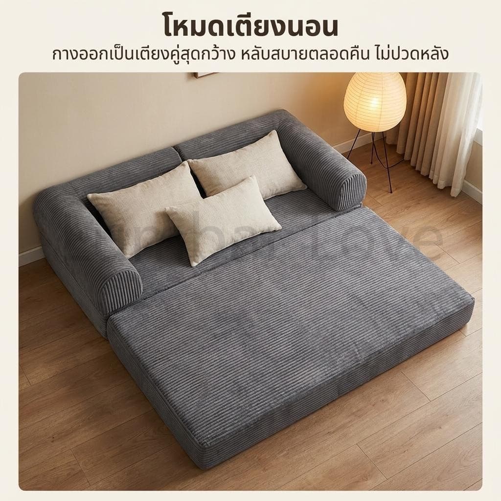 โซฟาปรับนอนได้ มัลติฟังก์ชั่น ห้องนั่งเล่น สีเทา ผ้าลูกฟูก 1-4ที่นั่ง เหมาะกับคนที่มีพื้นที่จำกัด รูปที่ 2